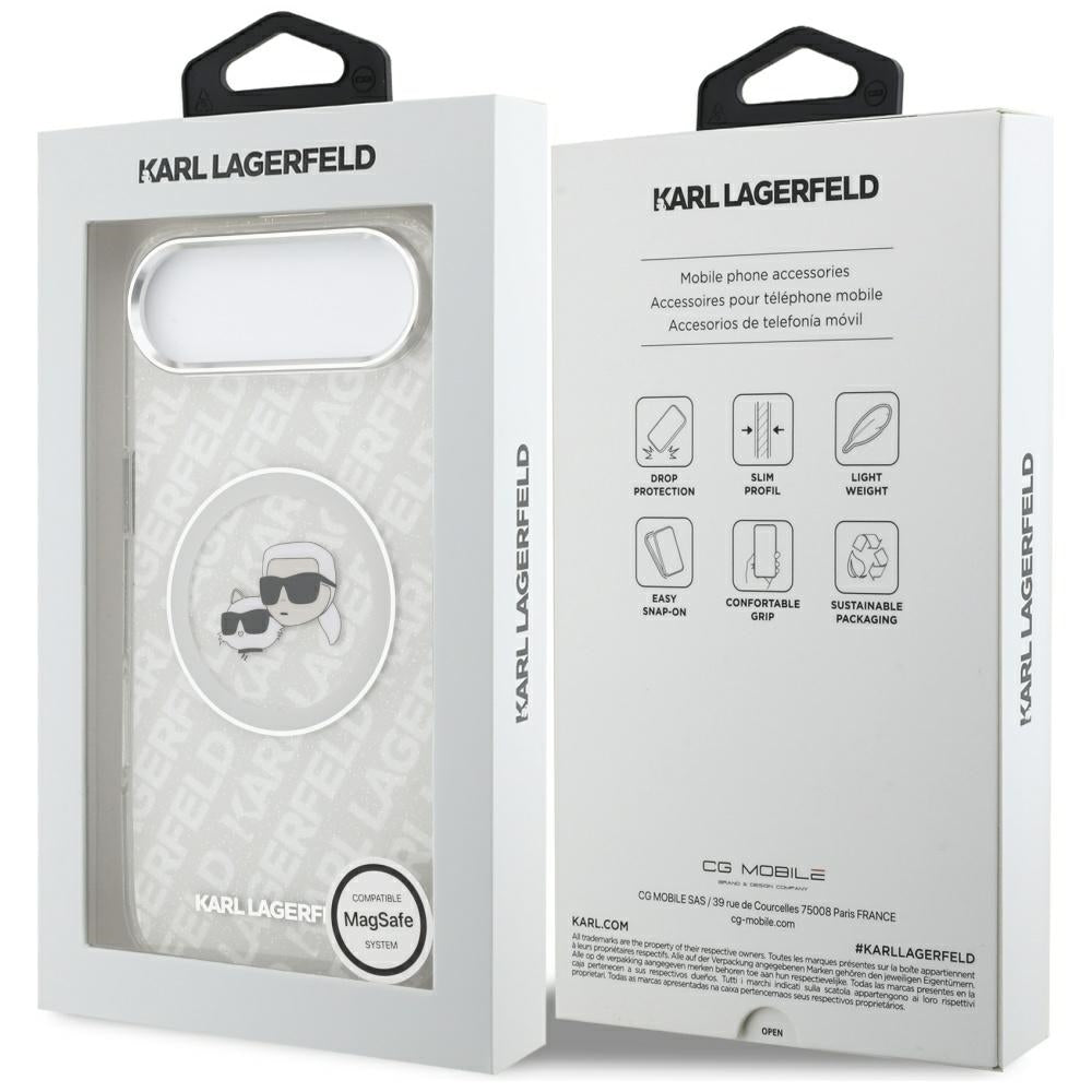 Karl Lagerfeld IML Glitter Karl&Choupette Heads Logo MagSafe Case for iPhone Air - Gray