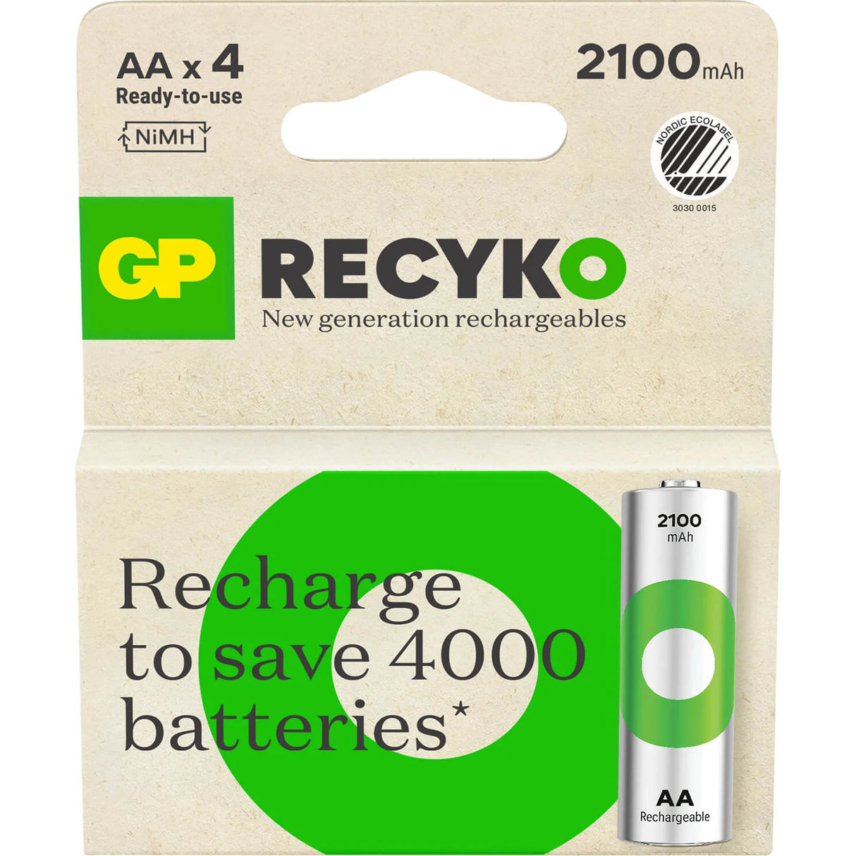 Batteri Recyko NiMH AA HR6 2100mAh 4-Pak