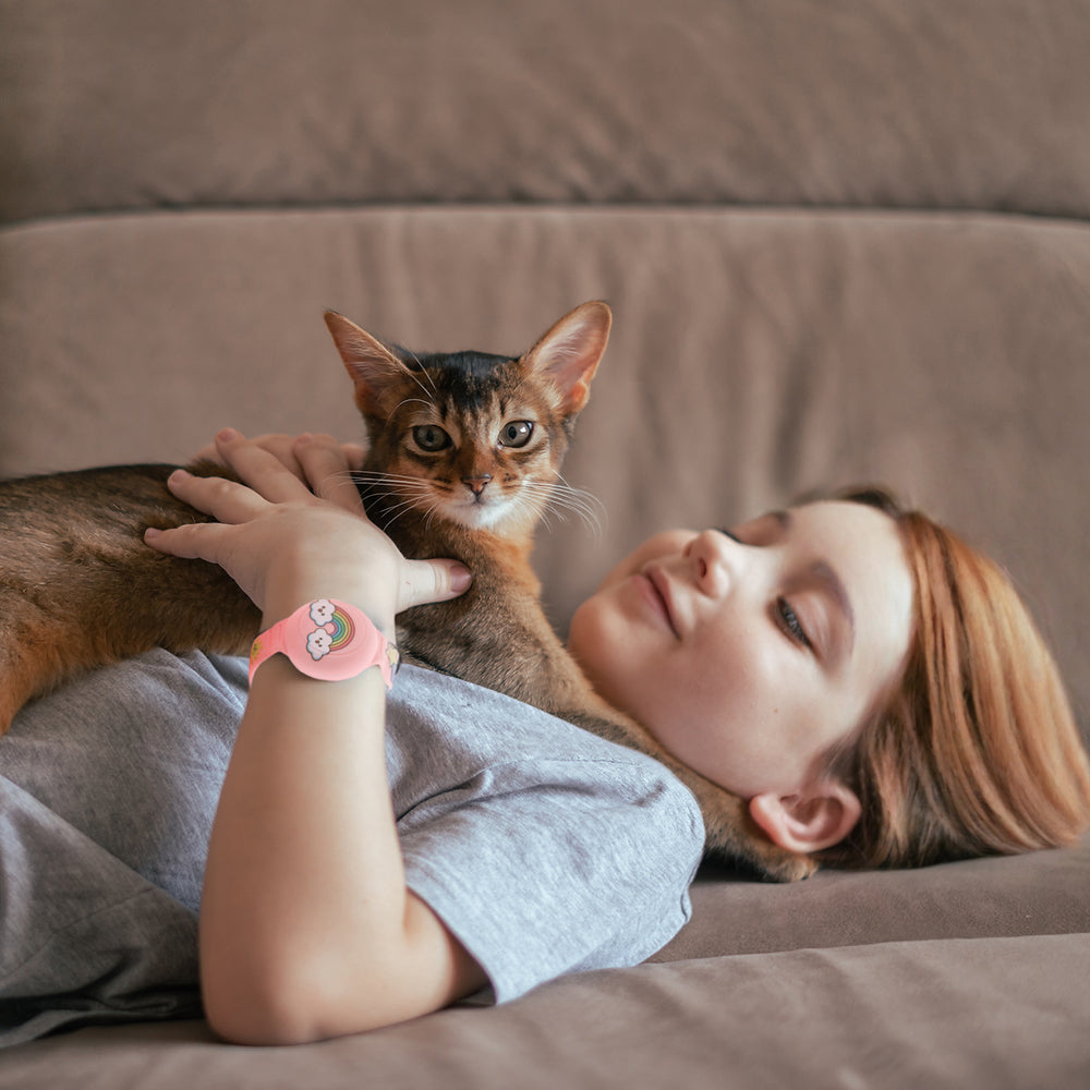 AirTag Case Armbånd Silicone Armbånd til børn - Pink med regnbue