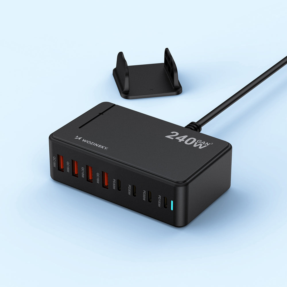 Wozinsky 240W GaN QC3 Ladestation - sort