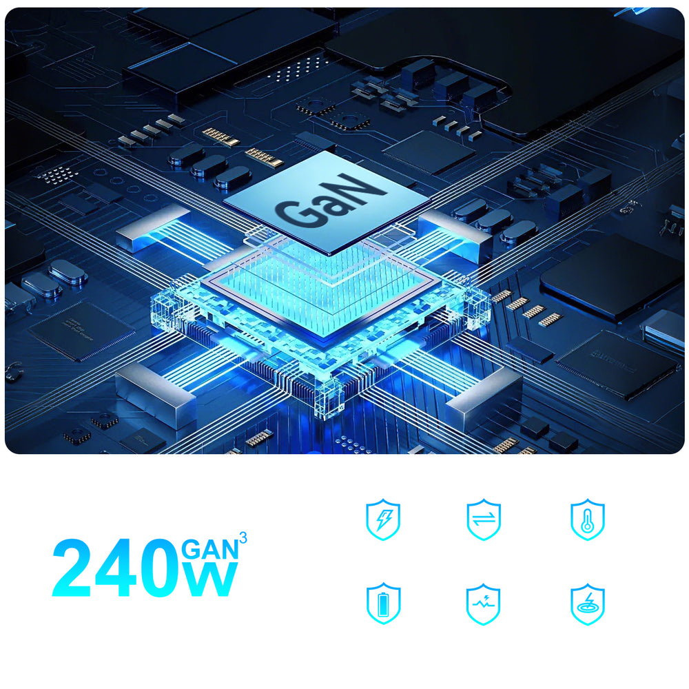 Wozinsky 240W GaN QC3 Ladestation - sort