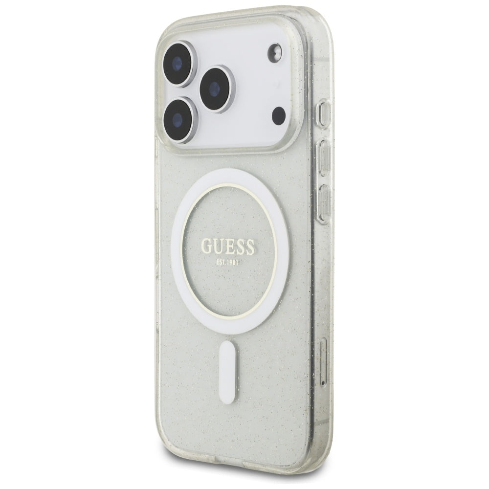 Guess IML Glitter Pearl Strap MagSafe Case for iPhone 17 Pro - Transparent