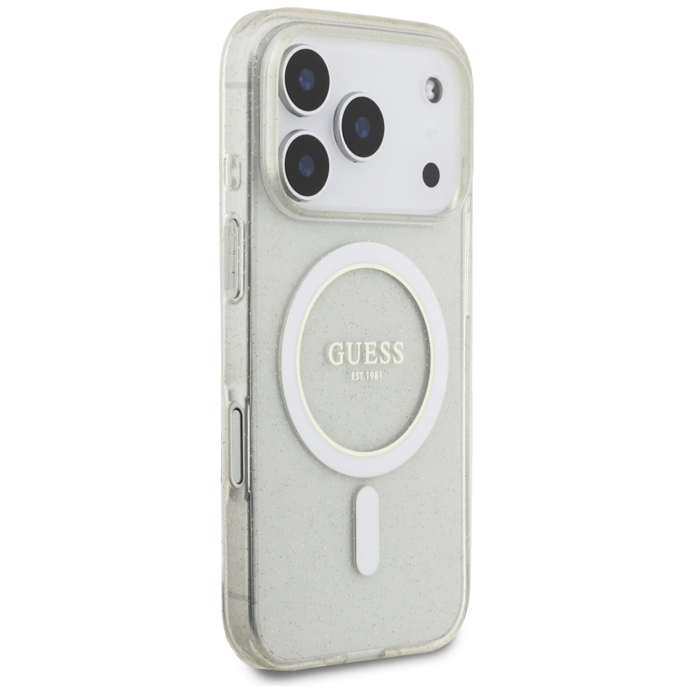Guess IML Glitter Pearl Strap MagSafe Case for iPhone 17 Pro - Transparent