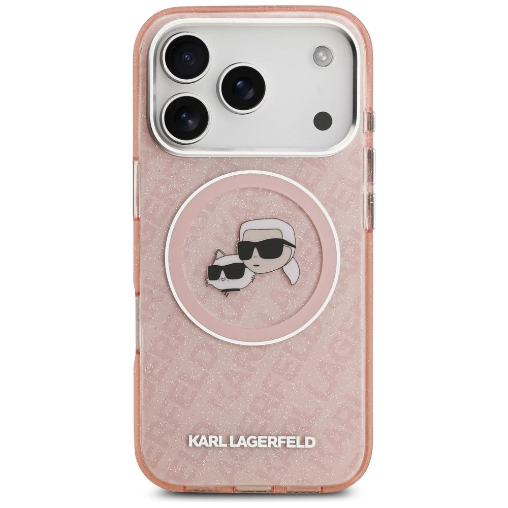 Karl Lagerfeld IML Glitter Karl & Choupette Heads Logo MagSafe Case til iPhone 17 Pro - Pink