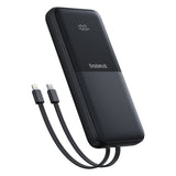 Baseus Lipow 10000mAh 22.5W Powerbank med dobbelt indbygget kabel med display (med ekstra sort Baseus Simple USB-A - USB-C 3A 0.2m kabel) - sort