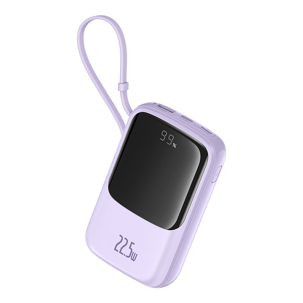 Baseus Qpow Pro+ 10000mAh 22.5W Power Bank med indbygget USB-C-kabel og display - Purple