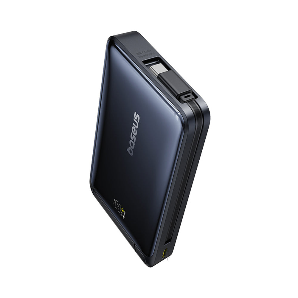 Baseus Nomos 10000mAh 45W Qi2 Power Bank with MagSafe Compatible Stand with Built-in USB-C Cable - Black