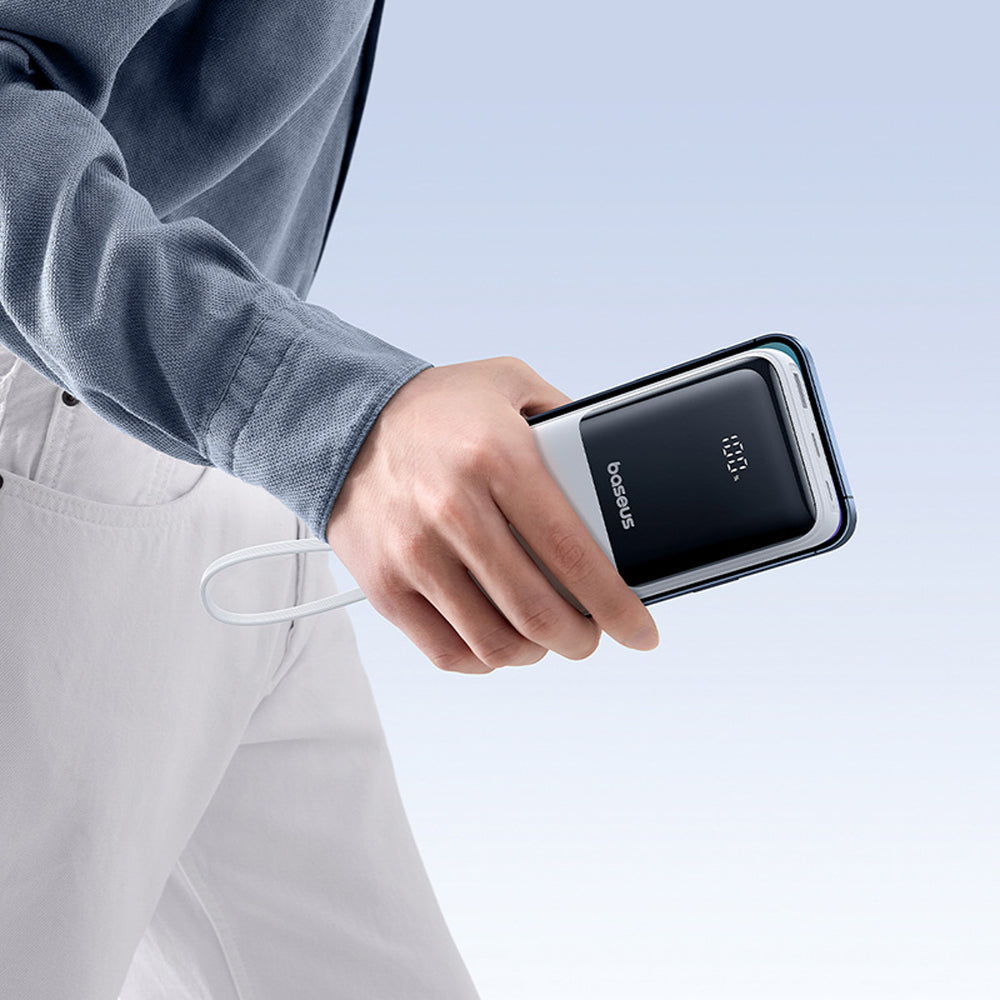 Baseus Lipow 20000mAh 22.5W Powerbank med to indbyggede kabler med ekstra Baseus Simple USB-A - USB-C 3A 20cm kabel - hvid