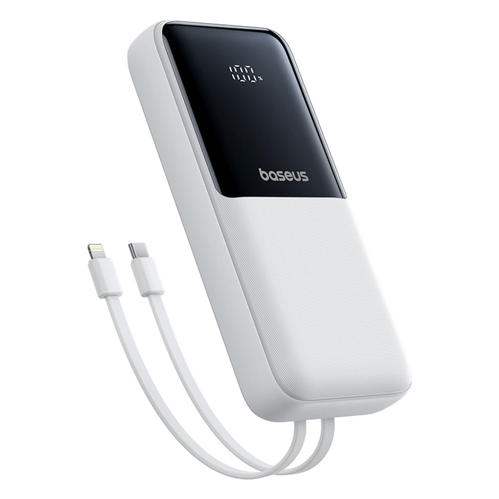 Baseus Lipow 20000mAh 22.5W Powerbank med to indbyggede kabler med ekstra Baseus Simple USB-A - USB-C 3A 20cm kabel - hvid
