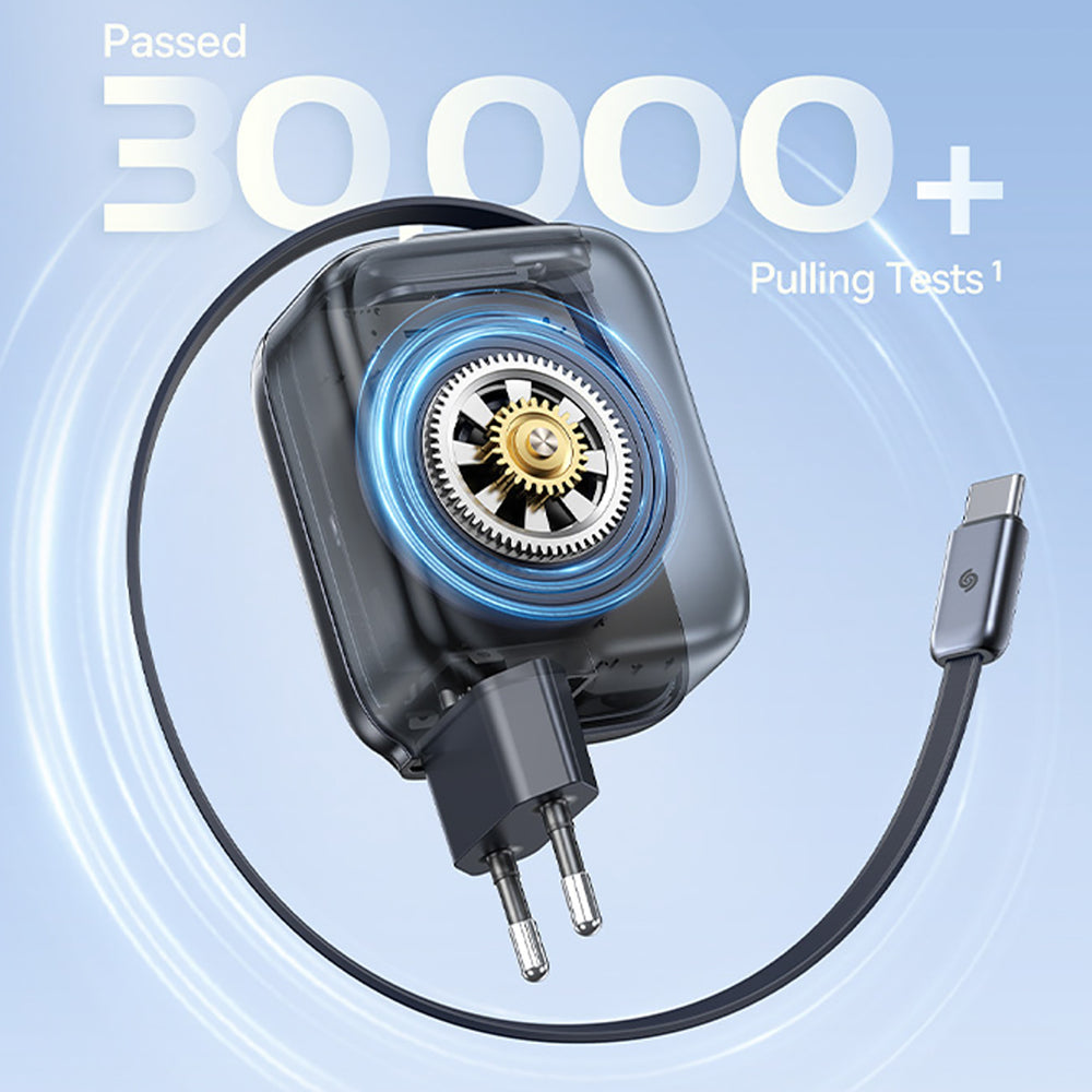 Baseus EnerCore CJ11 45W Wall Charger med USB-C-port og indtrækbart USB-C-kabel - sort