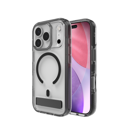 ZAGG Santa Cruz Snap KS MagSafe Case med stativ til iPhone 17 Pro - Klar og sort
