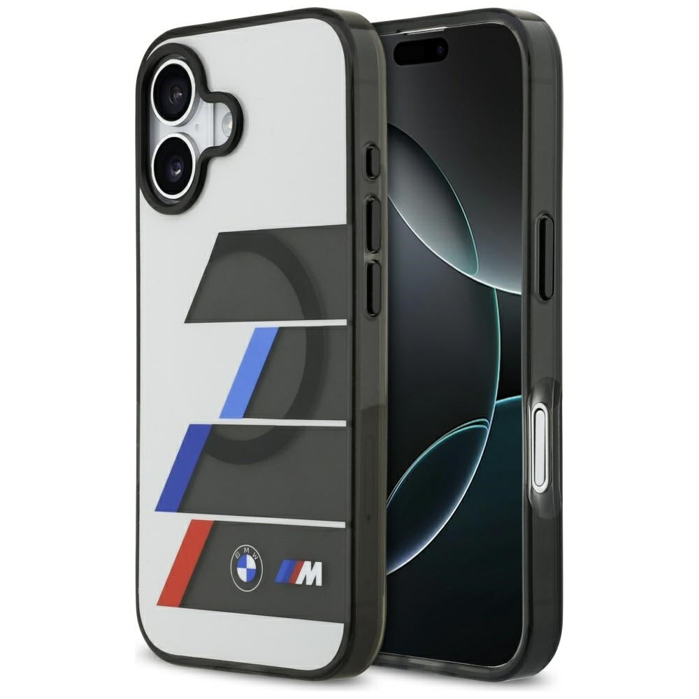 BMW M IML Metal Buttons Tricolor Lines MagSafe Case til iPhone 17 - Grå