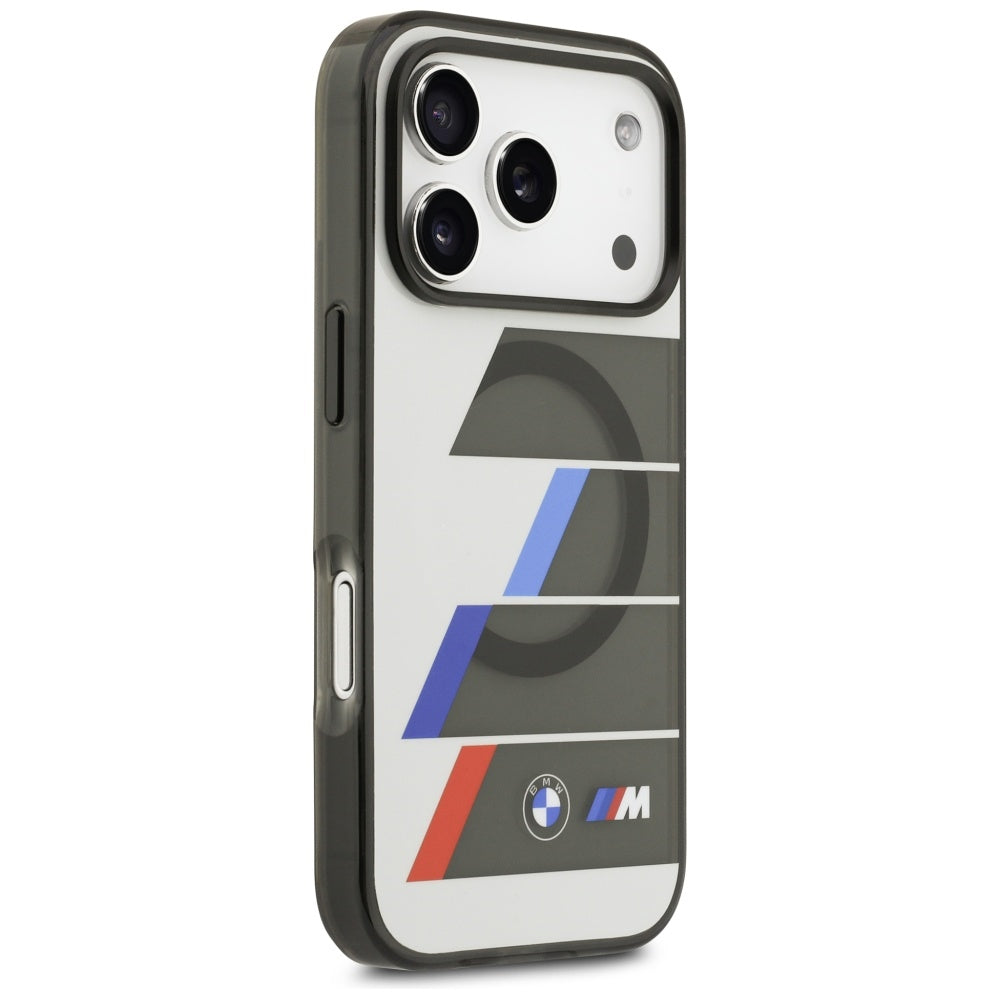 BMW M IML Metal Buttons Tricolor Lines MagSafe Case til iPhone 17 Pro - Grå