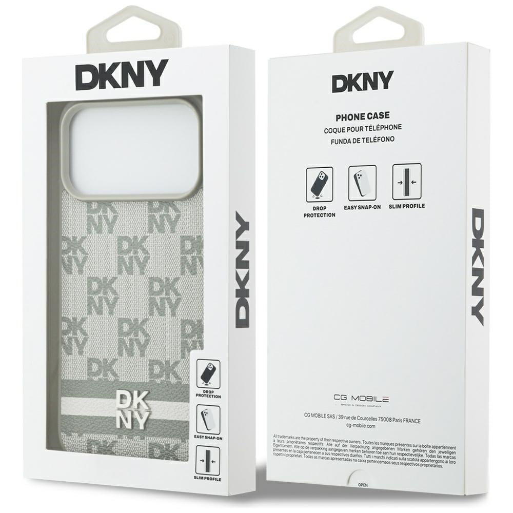 DKNY-kasse med trykte striber til iPhone 17 Pro Max - Beige