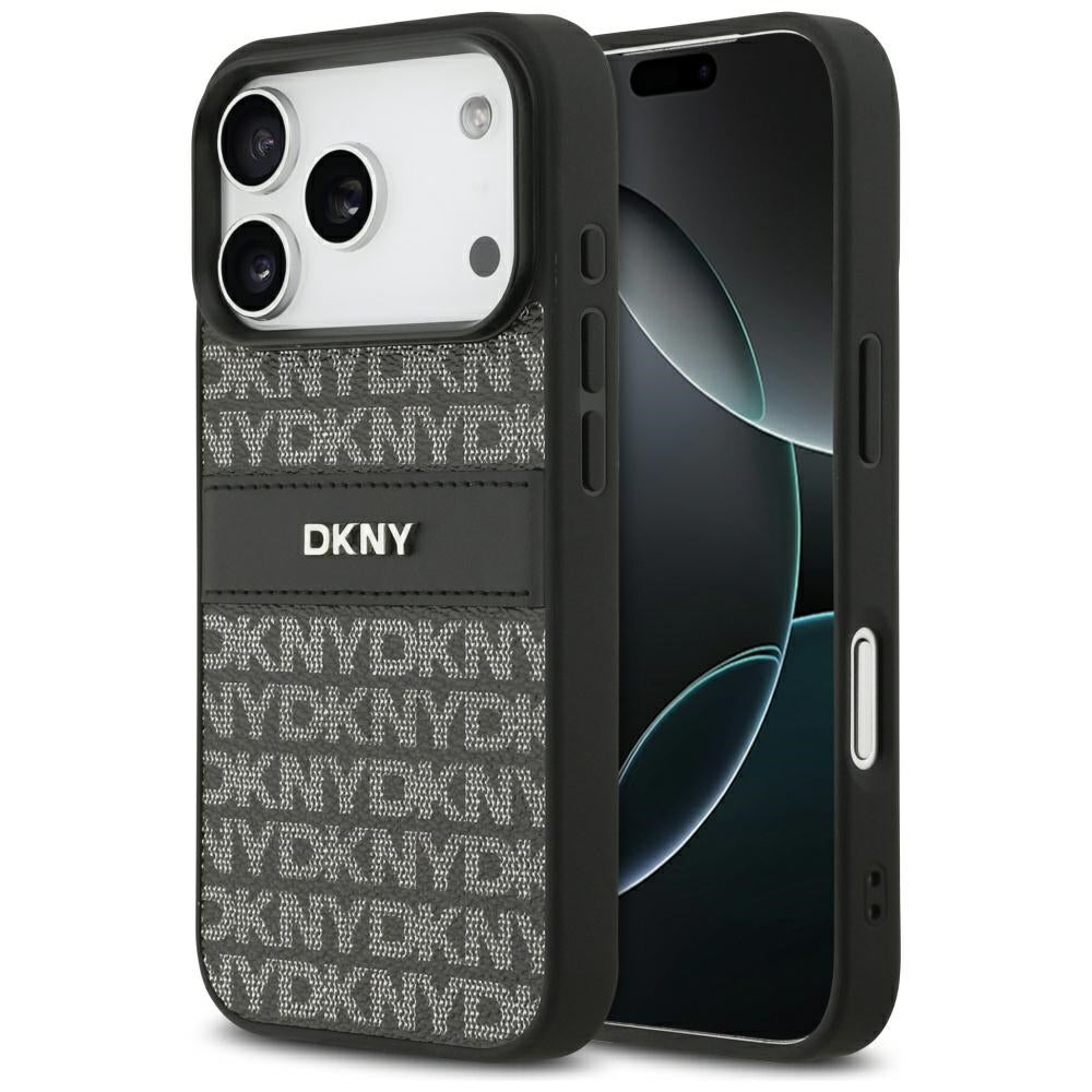 DKNY Repeat Texture Pattern med Tonal Stripe iPhone 17 Pro Case - sort