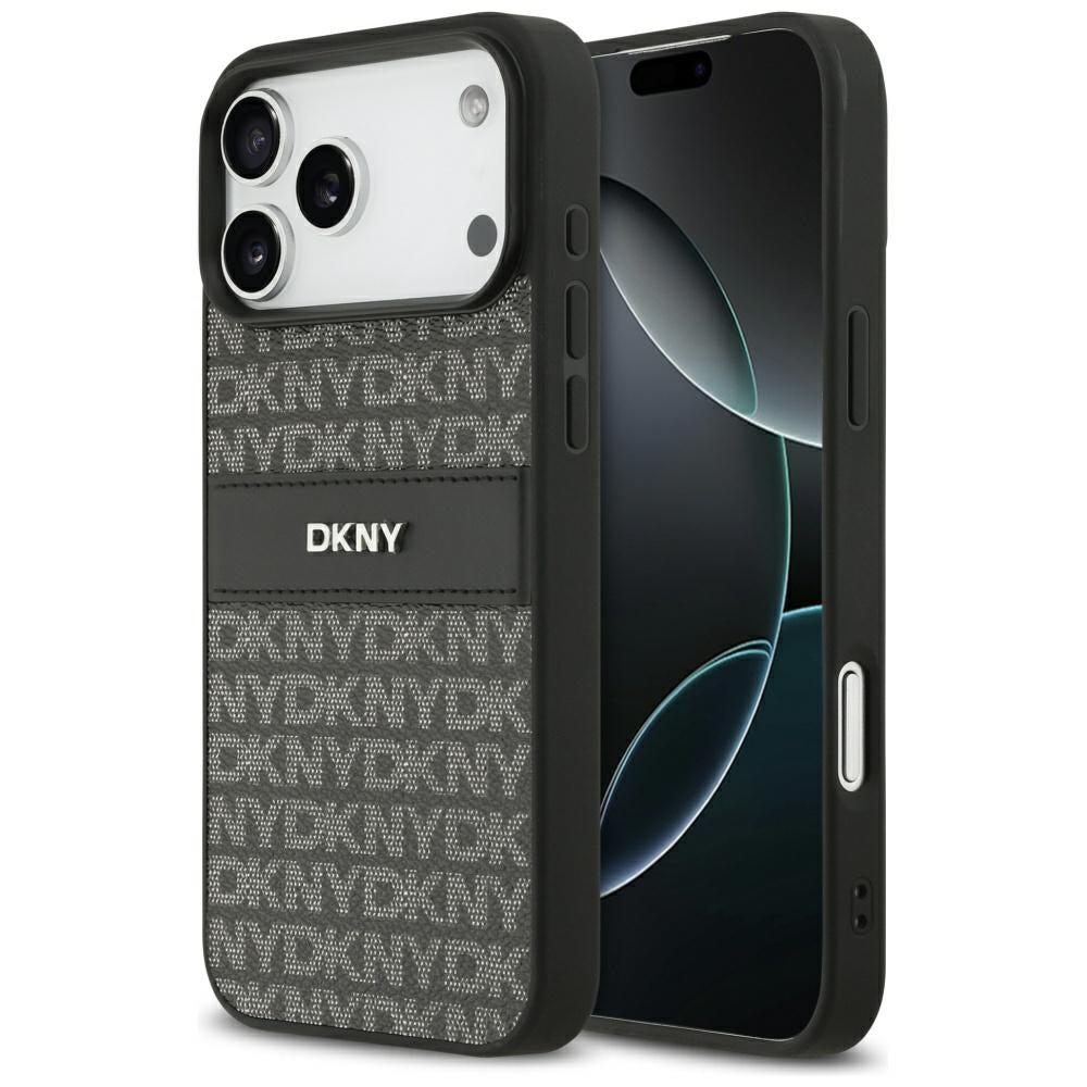 DKNY Repeat Texture Pattern med Tonal Stripe Case til iPhone 17 Pro Max - sort