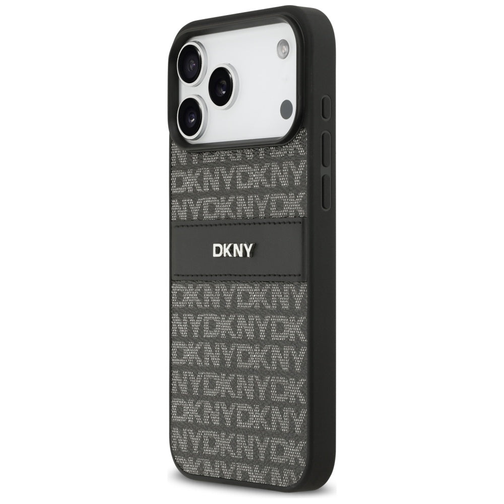 DKNY Repeat Texture Pattern med Tonal Stripe Case til iPhone 17 Pro Max - sort