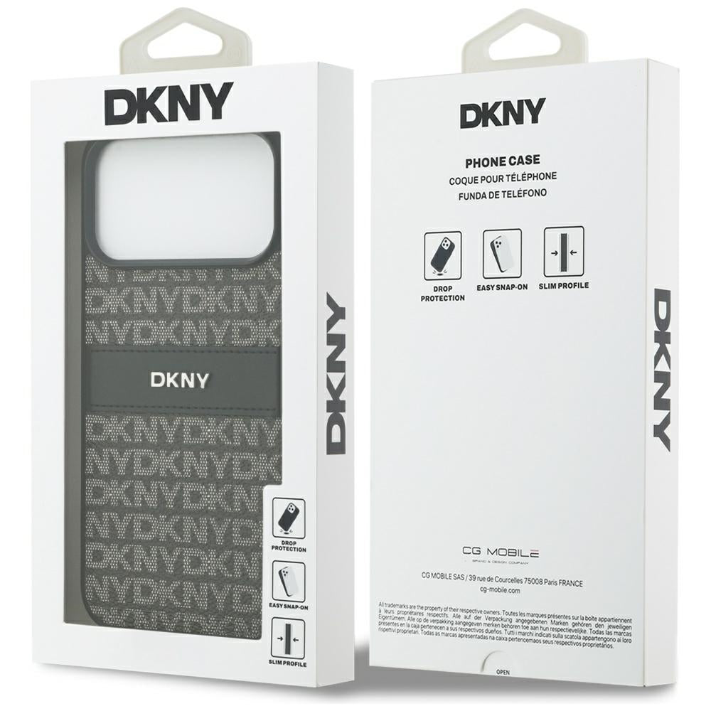 DKNY Repeat Texture Pattern med Tonal Stripe Case til iPhone 17 Pro Max - sort