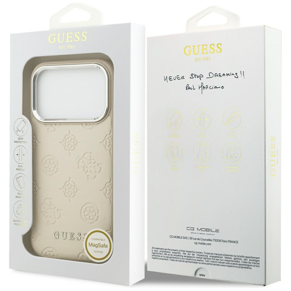 Guess Peony Hot Stamp Script MagSafe Case til iPhone 17 Pro - Beige