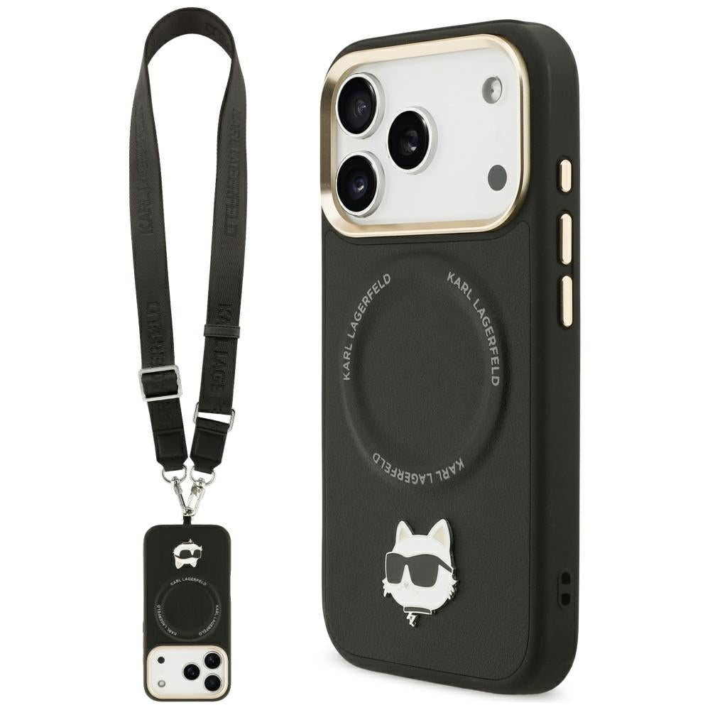 Karl Lagerfeld Big Strap Choupette Metal Logo MagSafe Case for iPhone 17 Pro Max - Black