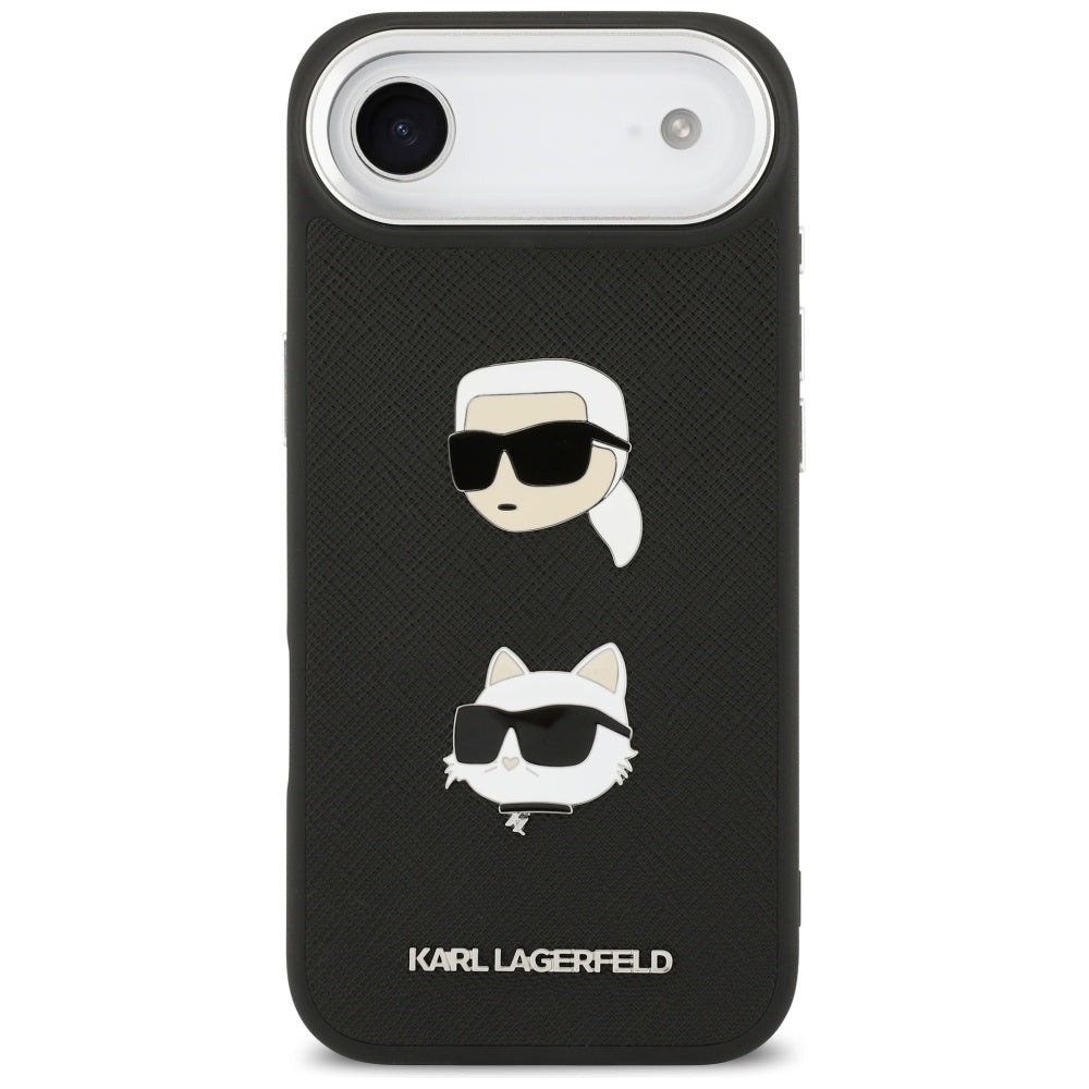 Karl Lagerfeld FW Grained Karl & Choupette Heads Pins & Logo iPhone Air Case - sort