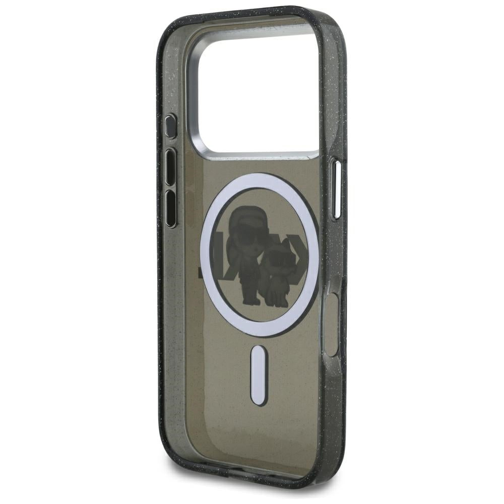 Karl Lagerfeld IML Glitter Karl & Choupette Sketch Logo MagSafe Case til iPhone 17 Pro - sort