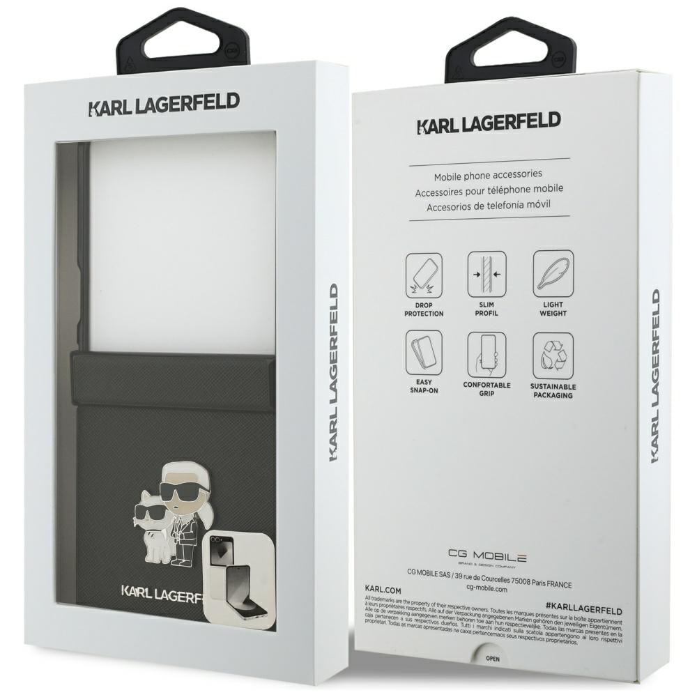 Karl Lagerfeld Saffiano Karl&Choupette Pin Case til Samsung Galaxy Z Flip 7 - sort