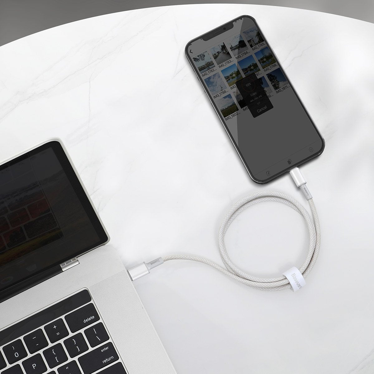 USB-C til Lightning Baseus High Density Braided Cable, 20W, PD, 2m (hvid)