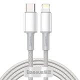 USB-C til Lightning Baseus High Density Braided Cable, 20W, PD, 2m (hvid)