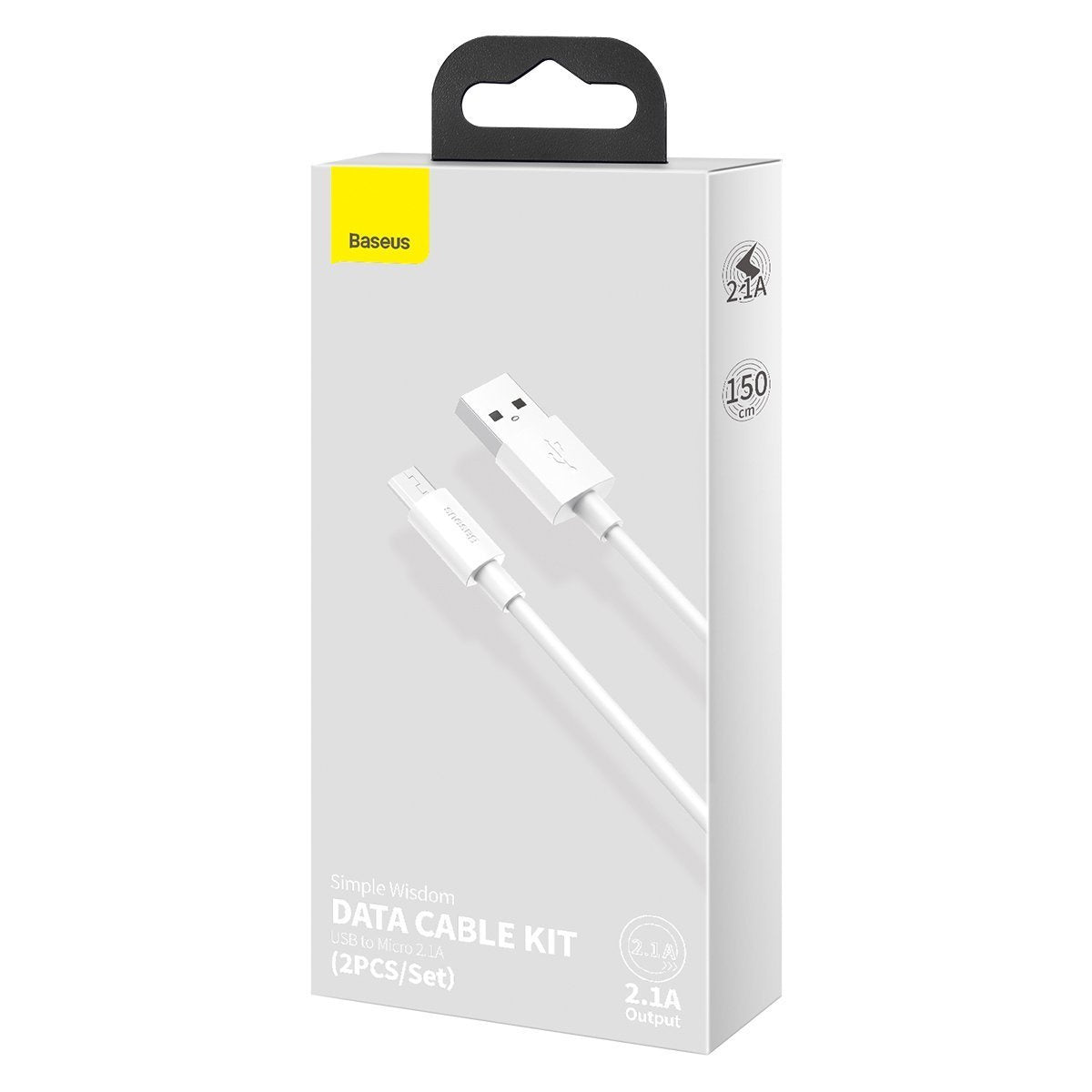 Baseus Simple Wisdom Data Cable Kit USB til Micro 2.1A (2PCS/Set) 1.5m Hvid