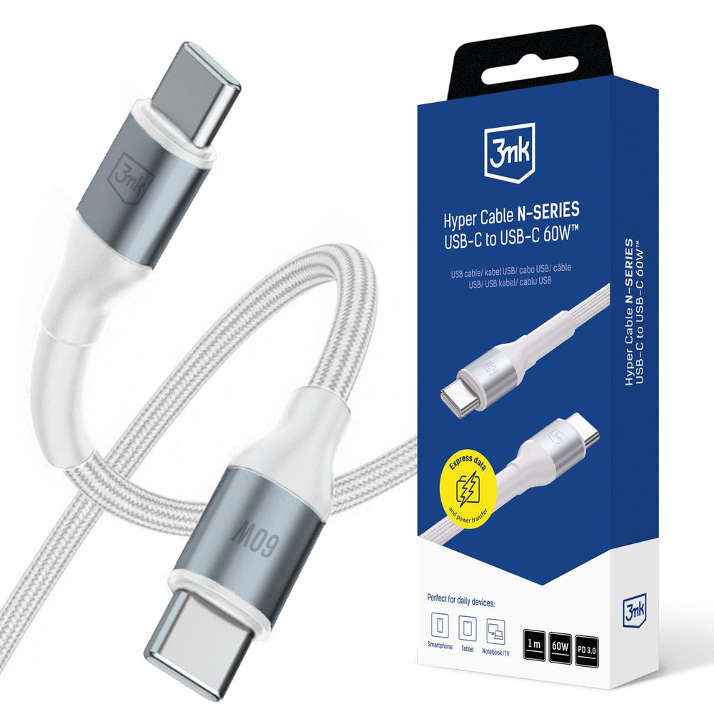 3mk Hyper Cable 3mk Hyper Cable N-SERIES USB-C / USB-C 1m 20V/3A 60W / white