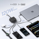 Baseus EnerFill FH21 120W Ladestation 4xUSB-C + 2xUSB-A - sort