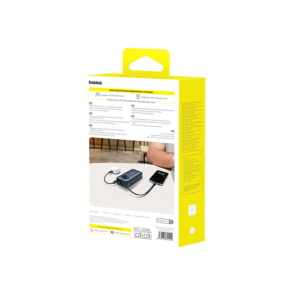 Baseus EnerCore CR11 20000mAh 67W Power Bank with Retractable USB-C Cable - Black