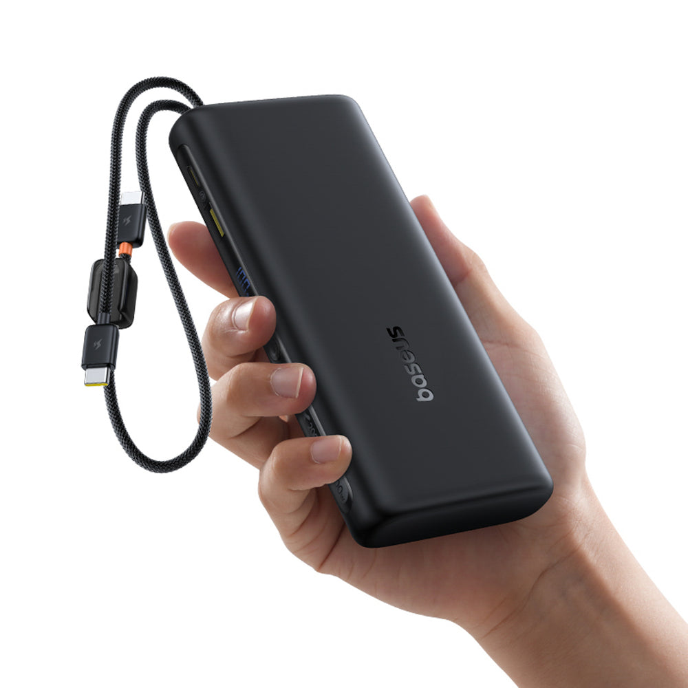 Baseus EnerFill FC41 20000mAh 100W Power Bank with Digital Display and Built-in Dual USB-C Cable - Black