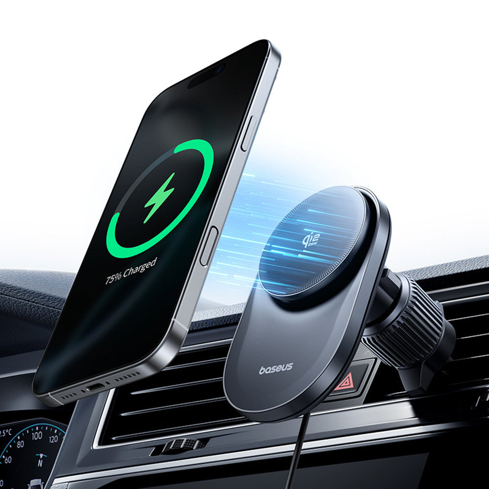 Baseus PrimeTrip VC2 Pro Magnetic Holder with Qi2.2 Charger and Air Vent Fan - Black