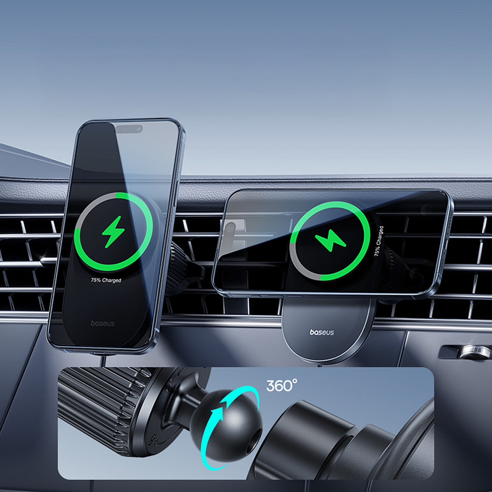 Baseus PrimeTrip VC2 Pro Magnetic Holder with Qi2.2 Charger and Air Vent Fan - Black