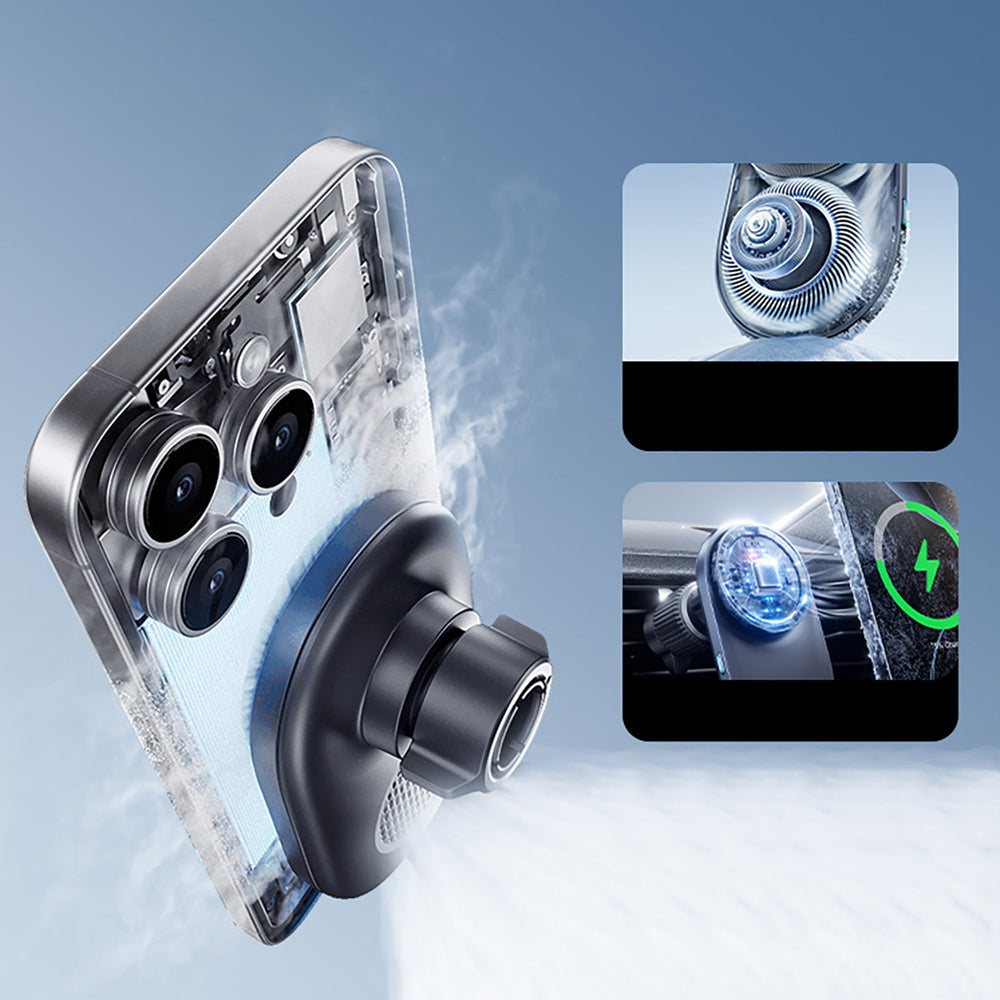 Baseus PrimeTrip VC2 Pro Magnetic Holder with Qi2.2 Charger and Air Vent Fan - Black