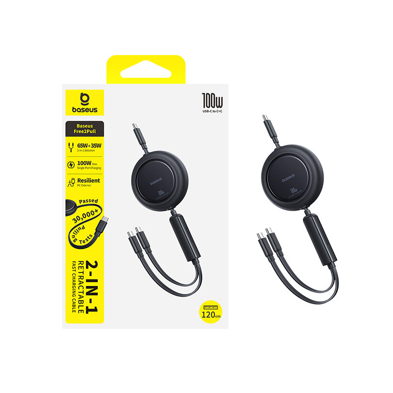 Baseus Free2Pull Mini 100W 3in1 USB-C Retractable Cable - 2xUSB-C 1.2m - sort