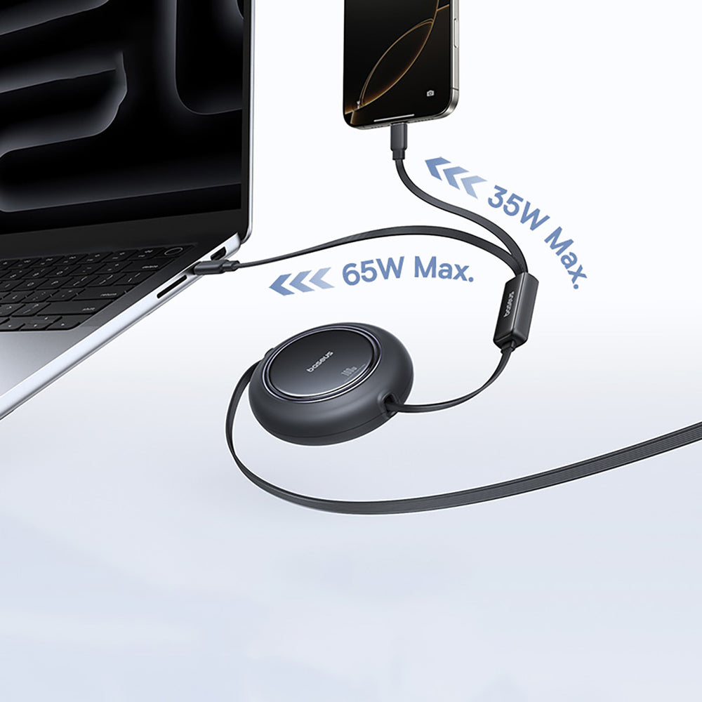Baseus Free2Pull Mini 100W 3in1 USB-C Retractable Cable - 2xUSB-C 1.2m - sort