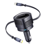 Baseus Enjoyment Max 60W Car Charger with Retractable USB-C and Lightning Cables - Black
