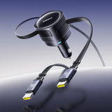 Baseus Enjoyment Max 60W Car Charger with Two Retractable USB-C Cables - Black