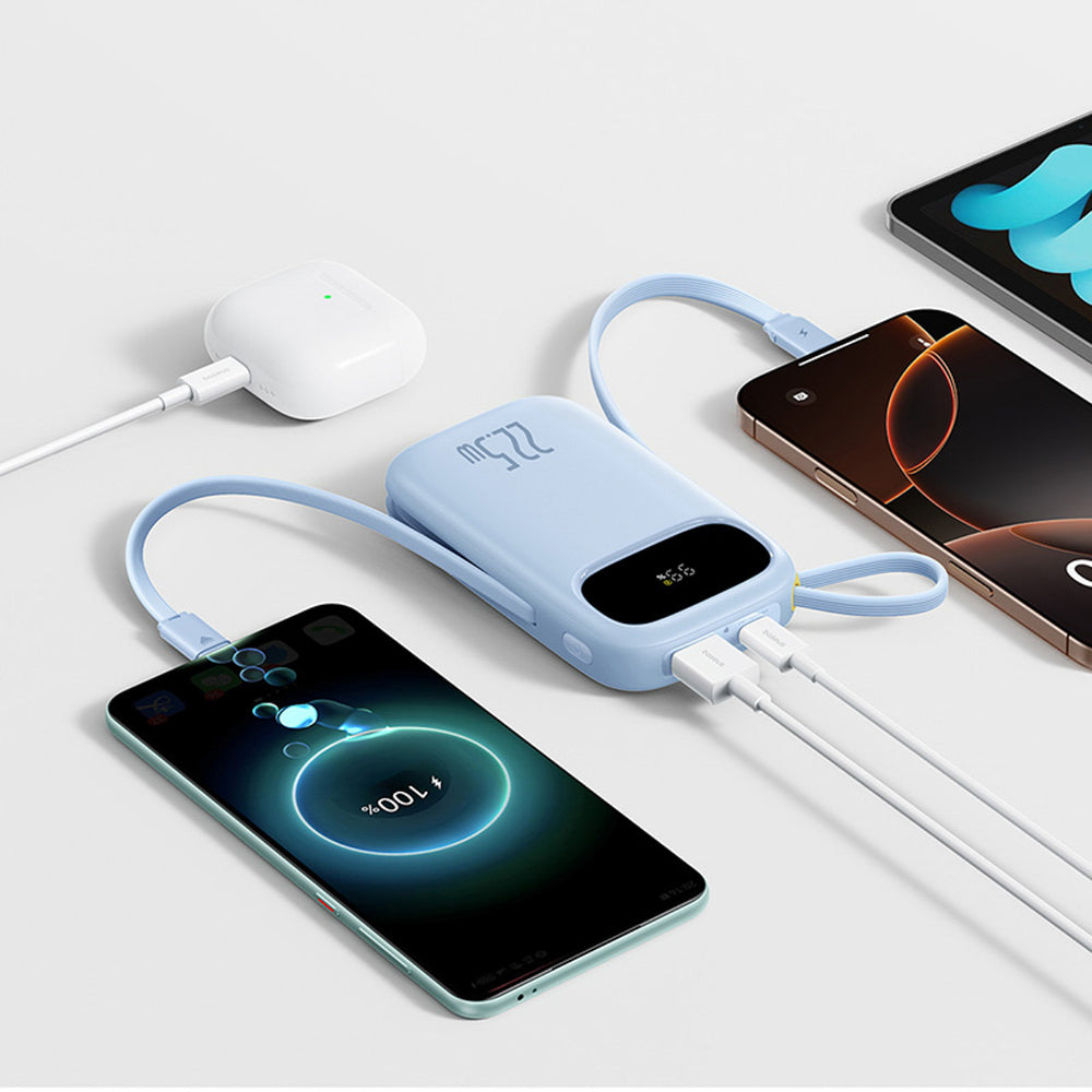 Baseus EnerFill FC31 QPow3 20000mAh 22.5W Power Bank with Digital Display with 2 Built-in Cables - Blue