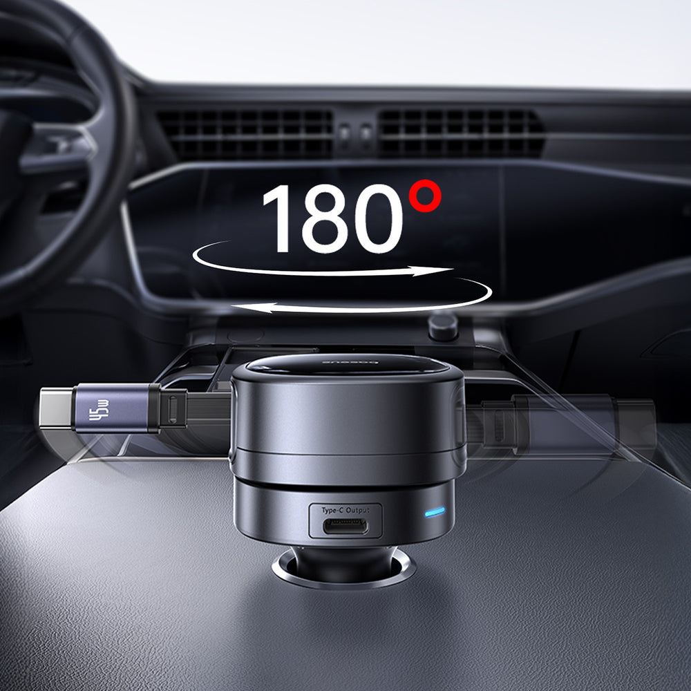 Baseus PrimeTrip VR1 60W USB-A USB-C Car Charger with Retractable USB-C Cable - Black