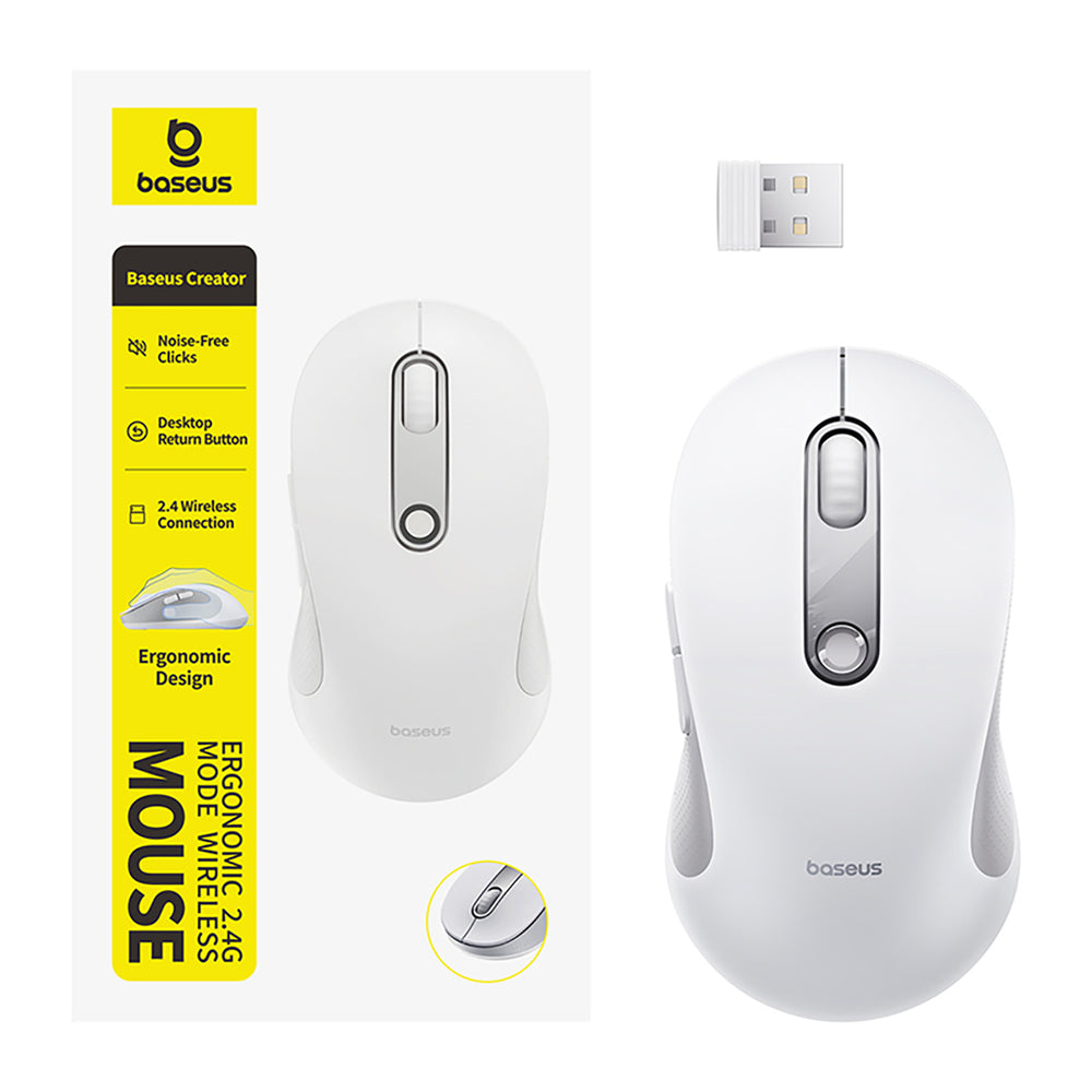 Baseus F02 Ergonomic Wireless Mouse USB 2.4GHz - White