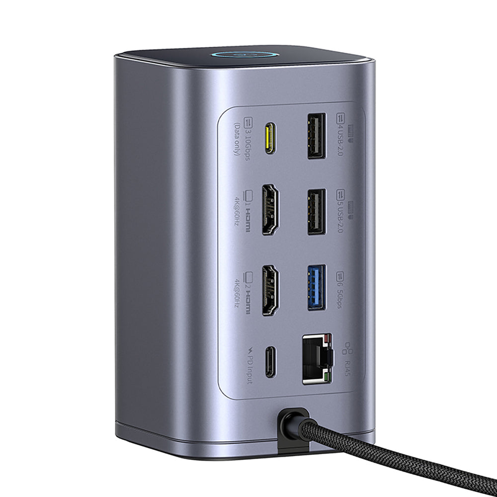 Baseus NU1 Air Spacemate hub 12in1 USB-C docking station - 2xHDMI 4K@60Hz 2xUSB-C 10Gb/s 2xUSB-A 5Gb/s 2xUSB-A (480Mb/s) RJ45 SD/microSD 3.0 USB-C (PD) - gray