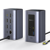 Baseus NU1 Air Spacemate hub 12in1 USB-C docking station - 2xHDMI 4K@60Hz 2xUSB-C 10Gb/s 2xUSB-A 5Gb/s 2xUSB-A (480Mb/s) RJ45 SD/microSD 3.0 USB-C (PD) - gray