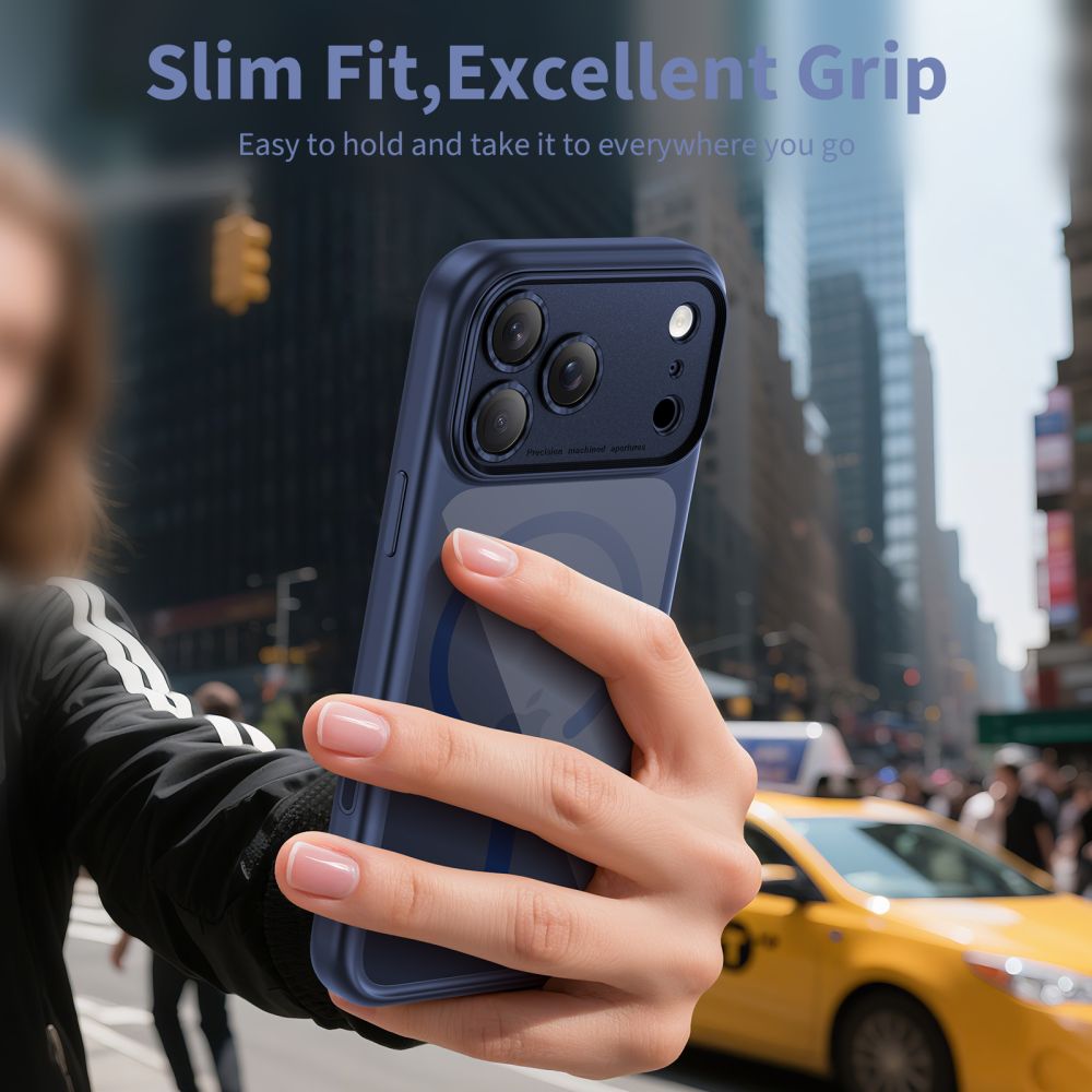 Tech-Protect Magpeak Magsafe CC Case til iPhone 17 Pro Max - Clear Navy Blue