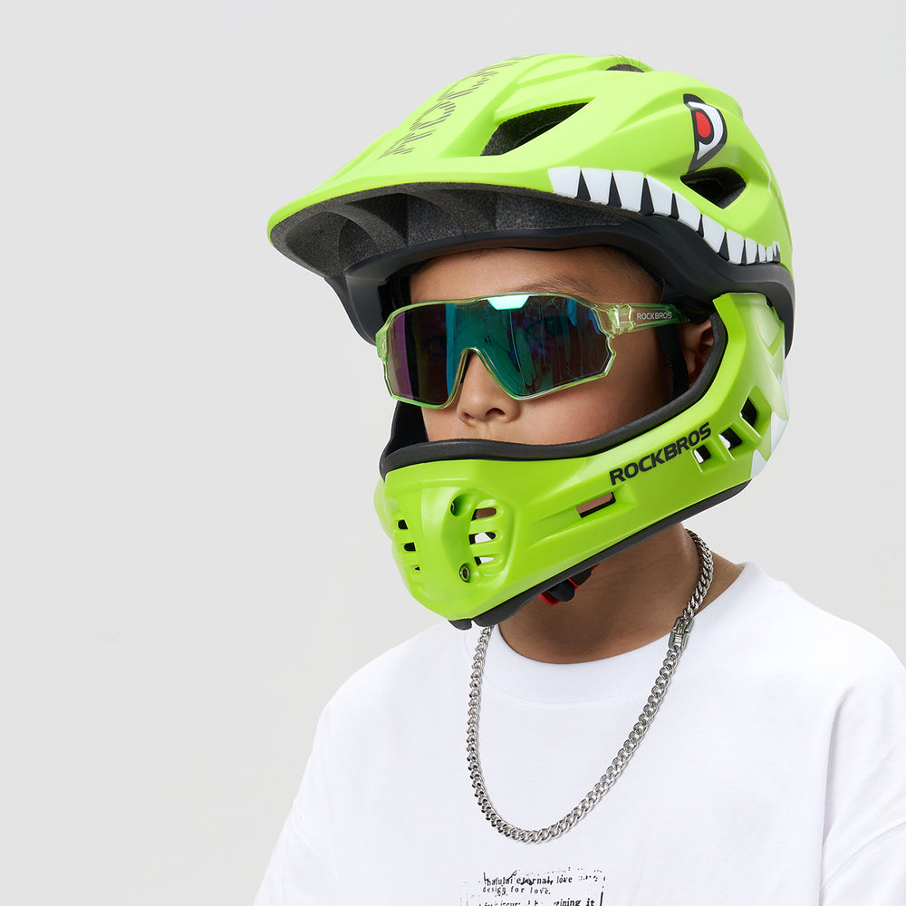 Rockbros TT-32003 Shark Children's Bike Helmet with Detachable Jaw Size S (48-52) - Green
