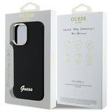 Guess Silicone Script Metal Logo & Frame Case til iPhone 16 Plus - sort