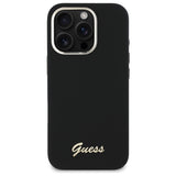 Guess Silicone Script Metal Logo & Frame Case til iPhone 16 Pro Max - sort